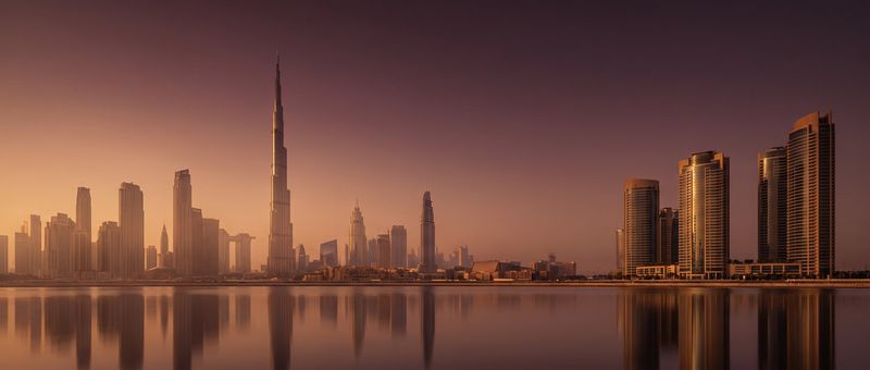 The Dubai skyline at golden hour